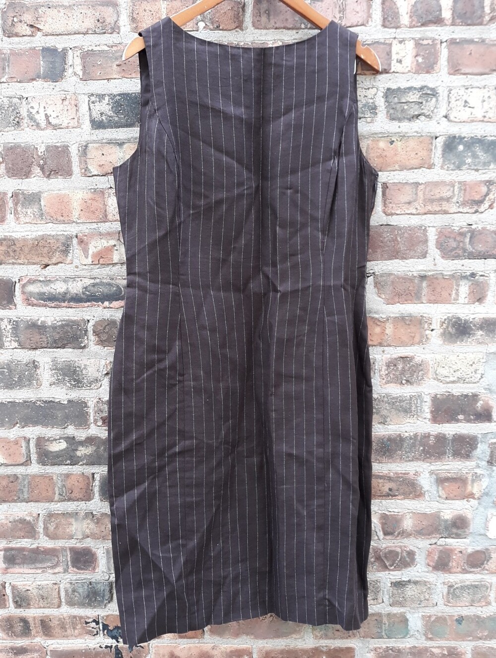 Lauren Ralph Lauren Brown Pinstripe Linen Sheath Dress 14 Sleeveless